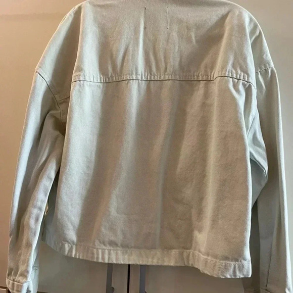 zara denim jacket womens Size S Pockets Cotton Oversized Faded Light - Picture 3 of 6